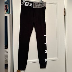 PINK Victoria’s Secret Leggings / Yoga Pants, Black with White Lettering, Size S